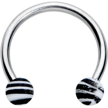 Load image into Gallery viewer, 16G 3/8 Matte White Zebra Stripe Ends Horseshoe Circular Barbell

