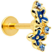 Load image into Gallery viewer, 16G 1/4 Blue Gem Gold Tone Floral Blues Labret Monroe Tragus

