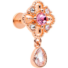 Load image into Gallery viewer, 16G 1/4 Clear Pink Gem Rose Gold Tone Cross Dangle Labret Tragus
