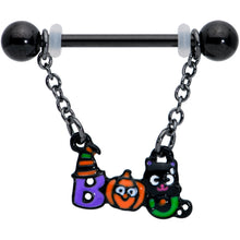 Load image into Gallery viewer, 14G 5/8 Black Boo Party Halloween Chain Dangle Nipple Ring Set
