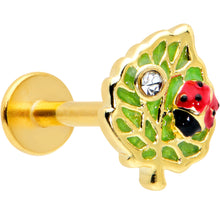 Load image into Gallery viewer, 16G 5/16 Clear Gem Gold Tone Leafy Ladybug Labret Monroe Tragus
