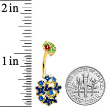 Load image into Gallery viewer, Clear Blue Gem Gold Tone Leaf Ladybug Flower Double Mount Belly Ring
