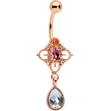 Load image into Gallery viewer, Clear Grey Purple Gem Rose Gold Tone Rhombus Dangle Belly Ring
