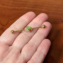 Load image into Gallery viewer, 14G Clear Gem Gold Tone Leafy Ladybug Industrial Barbell 38mm
