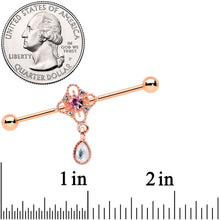 Load image into Gallery viewer, 14G Purple Gem Rose Gold Hue Cross Dangle Industrial Barbell 38mm
