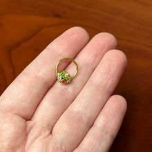 Load image into Gallery viewer, 16G 3/8 Clear Gem Gold Tone Leafy Ladybug Hinged Segment Ring
