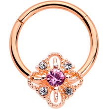 Load image into Gallery viewer, 16G Clear Purple Gem Rose Gold Tone Rhombus Hinged Segment Ring
