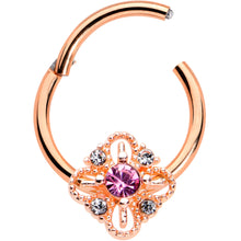 Load image into Gallery viewer, 16G Clear Purple Gem Rose Gold Tone Rhombus Hinged Segment Ring
