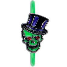 Load image into Gallery viewer, 20G 5/16 Green Top Hat Skull Halloween Nose Hoop
