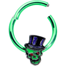 Load image into Gallery viewer, 16G 3/8 Green Top Hat Skull Halloween Hinged Segment Ring
