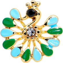 Load image into Gallery viewer, 16G 5/16 Clear Black Gem Gold Tone Pretty Peacock Labret Tragus
