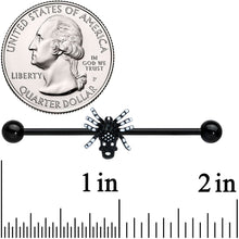 Load image into Gallery viewer, 14G Clear Gem Black Skull Spider Halloween Industrial Barbell 38mm

