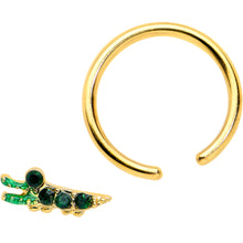 Load image into Gallery viewer, 16G 3/8 Green Gem Gold Tone Happy Alligator BCR Captive Ring
