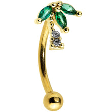 Load image into Gallery viewer, 16G 5/16 Clear Green Gem Gold Tone Palm Tree Curved Eyebrow Ring
