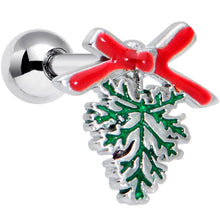 Load image into Gallery viewer, 16G 1/4 Pine Bough Red Bow Christmas Cartilage Tragus Earring

