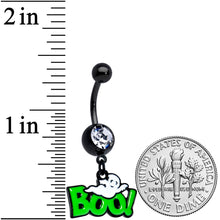 Load image into Gallery viewer, Clear Gem Black Green Boo Ghost Halloween Dangle Belly Ring
