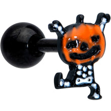 Load image into Gallery viewer, 16G 1/4 Black Dancing Skeleton Pumpkin Halloween Cartilage Tragus

