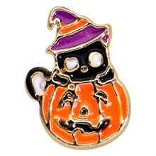 Load image into Gallery viewer, 20G 1/4 Gold Tone Pumpkin Black Cat Witch Halloween Nose Bone

