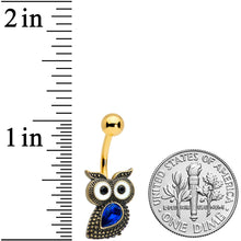 Load image into Gallery viewer, Blue Gem Gold Tone Wide Eyed Owl Belly Ring
