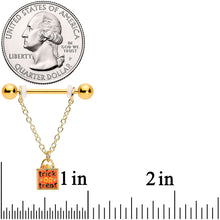 Load image into Gallery viewer, 14G 9/16 Gold Tone Candy Corn Halloween Dangle Nipple Ring Set

