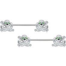 Load image into Gallery viewer, 14G 9/16 Green Gem Sunglasses Octopus Barbell Nipple Ring Set
