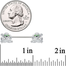 Load image into Gallery viewer, 14G 9/16 Green Gem Sunglasses Octopus Barbell Nipple Ring Set
