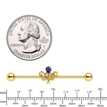 Load image into Gallery viewer, 14G Gold Tone Textured Blue Octopus Industrial Barbell 38mm
