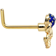Load image into Gallery viewer, 20G 1/4 Gold Tone Textured Blue Octopus L Shape Nose Ring
