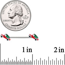 Load image into Gallery viewer, 14G 9/16 Christmas Tree in a Truck Barbell Nipple Ring Set
