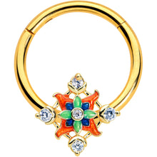 Load image into Gallery viewer, 16G 3/8 Clear CZ Gem Gold Tone Color Crest Hinged Segment Ring
