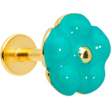 Load image into Gallery viewer, 16G 1/4 Gold Tone Little Green Flower Labret Monroe Tragus
