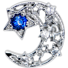 Load image into Gallery viewer, 16G 1/4 Clear Blue Gem Star Crescent Moon Labret Monroe Tragus
