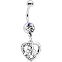 Load image into Gallery viewer, Clear Gem Floral Hollow Heart Valentines Day Dangle Belly Ring

