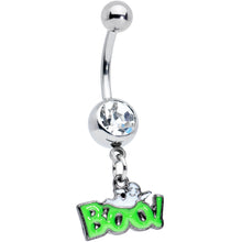 Load image into Gallery viewer, Clear Gem Green Boo Ghost Halloween Dangle Belly Ring
