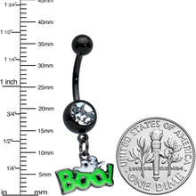 Load image into Gallery viewer, Clear Gem Black Green No2 Boo Ghost Halloween Dangle Belly Ring
