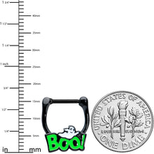 Load image into Gallery viewer, 16G 3/8 Black Green Boo Ghost Halloween Cartilage Clicker Ring
