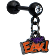 Load image into Gallery viewer, 16G 1/4 Clear Gem Black Eek Spider Dangle Cartilage Earring
