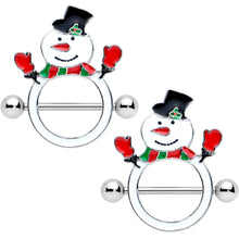 Load image into Gallery viewer, 14G 9/16 Dapper Holiday Snowman Christmas Nipple Shield Set
