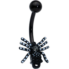 Load image into Gallery viewer, Clear Gem Black Skull Spider Striped Halloween Belly Ring
