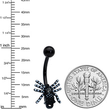 Load image into Gallery viewer, Clear Gem Black Skull Spider Striped Halloween Belly Ring
