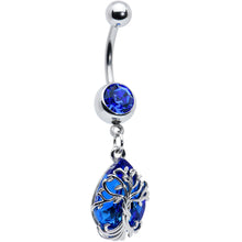 Load image into Gallery viewer, Blue Gem Drop Tree Dangle Belly Ring
