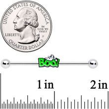 Load image into Gallery viewer, 14G Green Boo Smile Ghost Halloween Industrial Barbell 38mm
