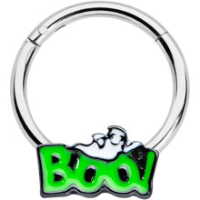 Load image into Gallery viewer, 16G 3/8 Green Boo Smile Ghost Halloween Hinged Segment Ring
