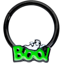 Load image into Gallery viewer, 16G 3/8 Black Green Boo Smile Ghost Halloween Hinged Segment Ring
