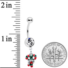 Load image into Gallery viewer, Clear Gem Pair of Candy Canes Christmas Dangle Belly Ring
