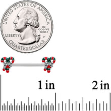 Load image into Gallery viewer, 14G 9/16 Pair of Candy Canes Christmas Barbell Nipple Ring Set

