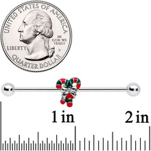 Load image into Gallery viewer, 14G Pair of Candy Canes Christmas Industrial Barbell 38mm
