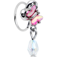 Load image into Gallery viewer, 20G 5/16 Heart Pink Butterfly Clear Dangle Nose Hoop
