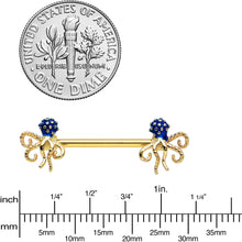 Load image into Gallery viewer, 14G 9/16 Gold Tone Textured Blue Octopus Barbell Nipple Ring Set
