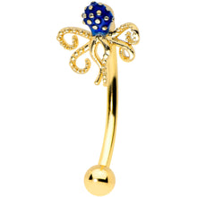 Load image into Gallery viewer, 16G 5/16 Gold Tone Textured Blue Octopus Curved Eyebrow Ring
